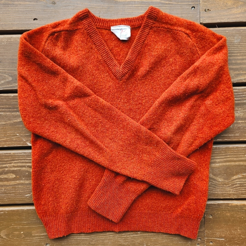 BYFORD Vintage 100% Wool V-Neck Sweater, Orange, Womens Size Medium